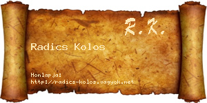 Radics Kolos névjegykártya